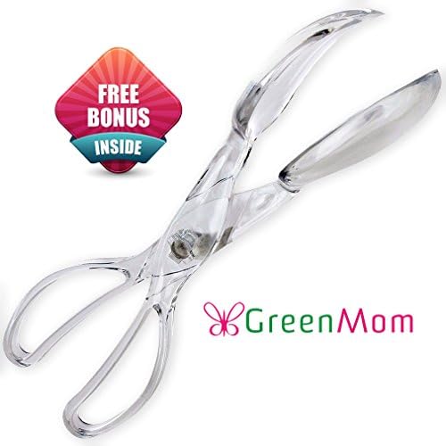 Greenmom's Salad Tongs - Set of Salad Tongs Made of Clear Plastic - Very Functional - Easy to Clean - Serve Salad , Appetizers , Snacks, Hot Dogs , Asparagus , Meat, Basically Any Food - Good Quality & Great Price