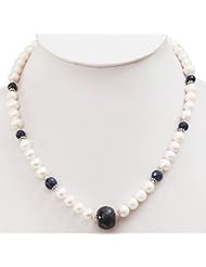 Designer Single Strand Natural Faceted Sapphire & Pearl Beaded Necklace