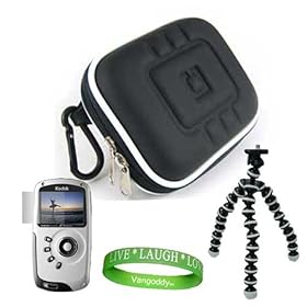 Kodak PlaySport HD Waterproof Pocket Video All Models Camera Accessories Kit: EVA Smooth Black Protective Hard Kodak Camera Case + Kodak Camera Tripod with Flexible Grip Legs + Universal Kodak Screen Protector + Live * Laugh * Love VG Wrist Band!!!