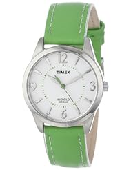 Timex Womens T2N8629J Green Leather Strap Contrast Stitching Watch