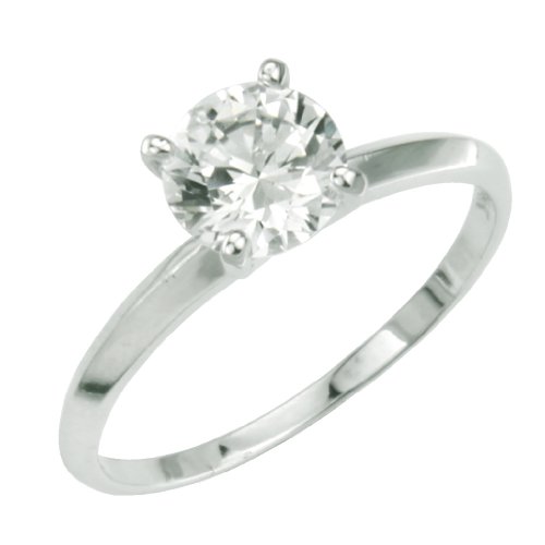 14K White Gold Solitaire CZ Cubic Zirconia High Polish Finish Wedding Engagement Ring for Women 14K White Gold Solitaire CZ Cubic Zirconia High Polish Finish Wedding Engagement Ring for Women