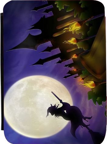 Rikki KnightTM Halloween Witch Silhouette on Purple Kindle® FireTM Notebook Case Black Faux Leather - Unisex - Ideal Gift for all occassions!