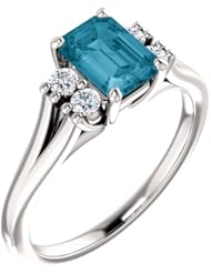 Platinum 7.00x5.00mm Emerald Cut London Blue Topaz and Diamond Ring -- LIFETIME WARRANTY