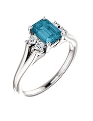 18K White Gold 7.00x5.00mm Emerald Cut London Blue Topaz and Diamond Ring -- LIFETIME WARRANTY