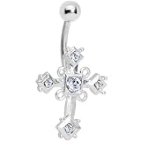 Crystalline Gem Silver Tone Gothic Cross Belly Ring