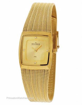 Skagen Watches:Skagen Denmark Womens Watch Patterned Mesh in Gold #380XSGGG Images