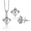 Sterling Silver CZ and Grey Pearl Necklace and Earring Set