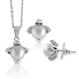 Tressa Sterling Silver CZ and Grey Pearl Necklace and Earring Set