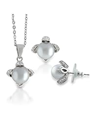 Tressa Sterling Silver CZ and Grey Pearl Necklace and Earring Set