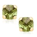 10k Yellow Gold Checker Board Cushion Cut Peridot Stud Earrings