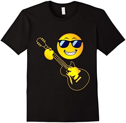 Men's Rock Music Emoji T-Shirt Smiley Face Guitar Sunglasses Love 2XL Black