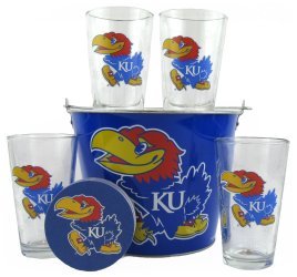 Kansas Jayhawks Glasses and Beer Bucket Set | Kansas Jayhawks Beer Bucket Gift Set
