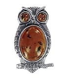 Owl Baltic Amber Brooches Sterling Silver Pins 25 MM Long and 6 MM Wide