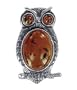 Sterling Silver Owl Baltic Amber Brooches Pins 25mm Long and 6mm Wide