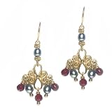 Carnelian & Freshwater Cultured Pearl Chandelier Earrings by Elizabeth Showers, 1 1/2