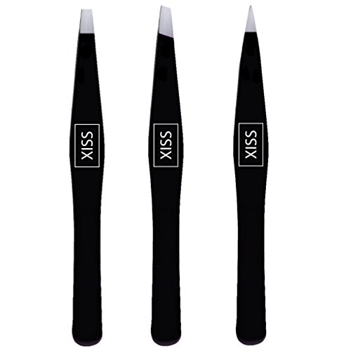 Stainless Steel Tweezer Set - Slant tweezers, Point tweezers, Flat tweezers, Designer Leather Carry Case plus FREE beauty tips guide