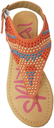 Evelyn-55 Little Girls Flat Thong Sandals with Micro fabric Upper and Colorful Studs Pink 12