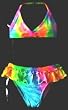 Girls 2-piece Swimwear Bra Top Ruffle Bottom Bikini Multi Pastel Tie Dye