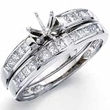 14Kt White Gold Generous Diamond Wedding Ring Set, Semi-Mount Setting