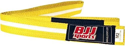 BJJ Sports Kid Jiu Jitsu Belt with White Stripe (Yellow, M1)