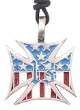 American 13 Colonies Flag Cross Pewter Pendant Necklace