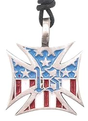 American 13 Colonies Flag Cross Pewter Pendant Necklace