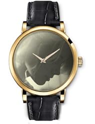 SPRAWL Aanalog Fashion Series Gold Ladies Watches of Genuine Black Leather Strap,Unique Wrist Watch for Women Girls Designed with Face of a woman