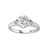 1.29 cts Genuine Round White Topaz and Diamond Engagement Ring - 14kt White or Yellow Gold