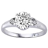 1.29 cts Genuine Round White Topaz and Diamond Engagement Ring - 14kt White or Yellow Gold
