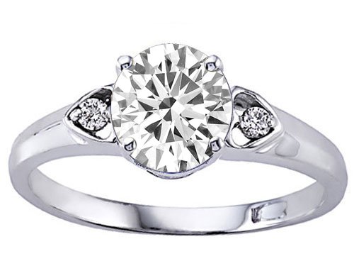 1.29 cts Genuine Round White Topaz and Diamond Engagement Ring - 14kt White or Yellow Gold