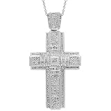 14K White Gold Mens Diamond Cross Pendant 7.50 Ctw