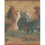 Burgundy Beige Rooster Wallpaper Border