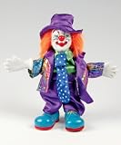 Clown Figurine - Purple Suit & Long Tie, Hand-Painted, Posable, Porcelain, 7 Height