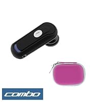 Wireless Bluetooth Handsfree Headset + Premium Unviersal Bluetooth Headset Pouch Carrying Case - 10 Color Available for Apple iPhone 3G, iPhone 1st Generation (Hot Pink)