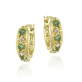 18K Gold over Sterling Silver Emerald & Diamond Accent Hoop Earrings