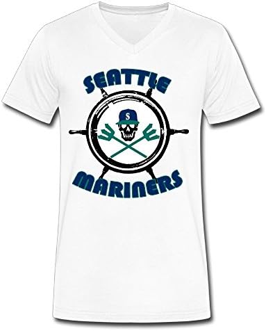 QINQING Seattle Mariners Graffiti Men's White Large V Neck T-Shirt