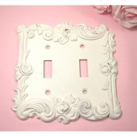 White Shabby Double Switchplate Cover with Roses - Sweet Chic