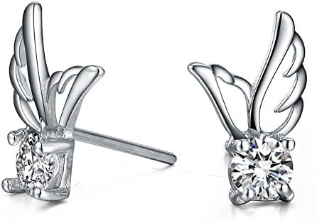 925 Silver Plated Vintage Cubic Zirconia Lovely Angel wings Womens Stud Earrings