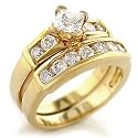 CZ WEDDING RING - Gold Tone CZ Engagement & Wedding CZ Ring Set