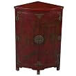 Handmade Oriental Furniture - 39" Antique Style Red Leather Mandarin Corner Storage Cabinet