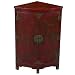 Handmade Oriental Furniture - 39" Antique Style Red Leather Mandarin Corner Storage Cabinet