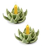 Celadon ceramic candleholders, 'Jade Lotus' (pair)