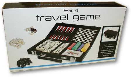6-In-1 Travel Games ~ Chess, Checkers, Backgammon, Dominoes, Playing Cards and Poker Chips