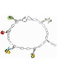 De Buman Sterling Silver Enamel Strawberry and Bee Charm Bracelet