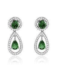 2.56Ct Dangling Emerald & Diamond Stud Earrings 18k Gold