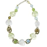 1928 Brass-tone Green/Aqua Crystal Beaded 16 Inch with Extension Necklace
