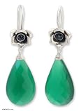 Green Chalcedony flower earrings, 'Roses'