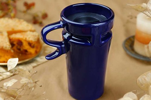12 oz. Microwavable Stoneware Travel Mug Cobalt Blue