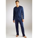 Hanro Straight Cotton Striped V-Neck Pajama Set Sleepwear by Long Underwear