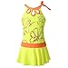 Chrysea Girls Glittery Floral Print One Piece Swimsuit (10-11 Years, Yellow)
